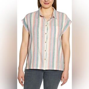 Orvis Pastel Stripe Button Front linen Blend Shirt